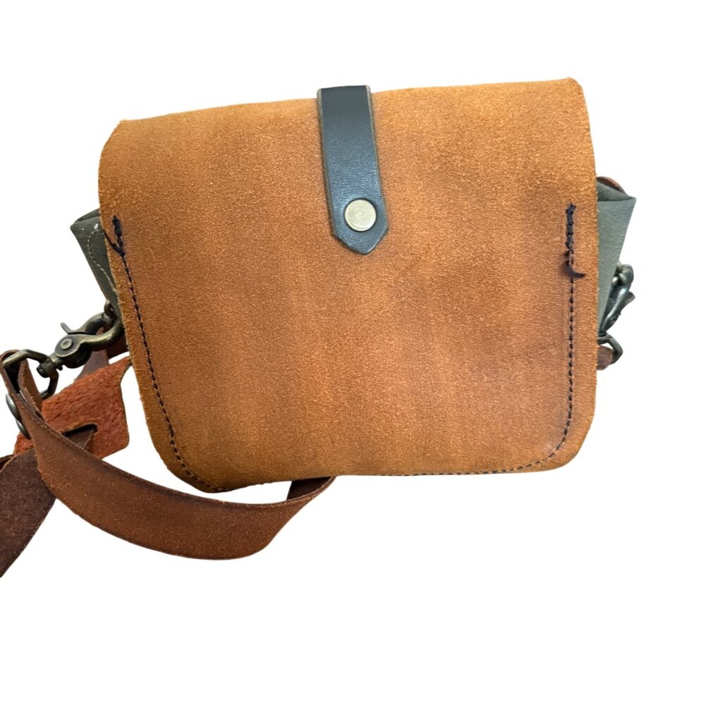 Rogue Journeymen Brown Suede & Green Canvas Crossbody Bag With Adjustable Strap - Picture 5 of 10